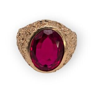 10k Solid Yellow Gold Nugget Ring Ruby Gemstone – Size ~9.5 – Signed KESCO